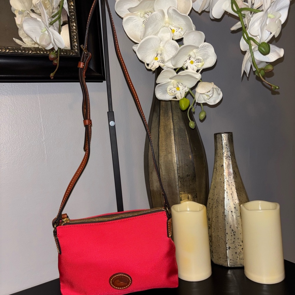 Dooney & Bourke Red Crossbody Bag with Brown Trim